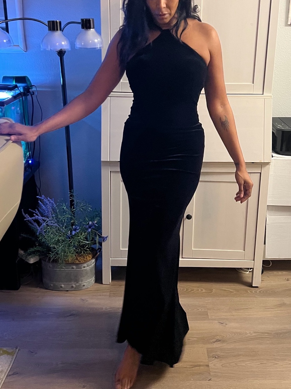 Xscape Black One-Shoulder Velvet Evening Dress